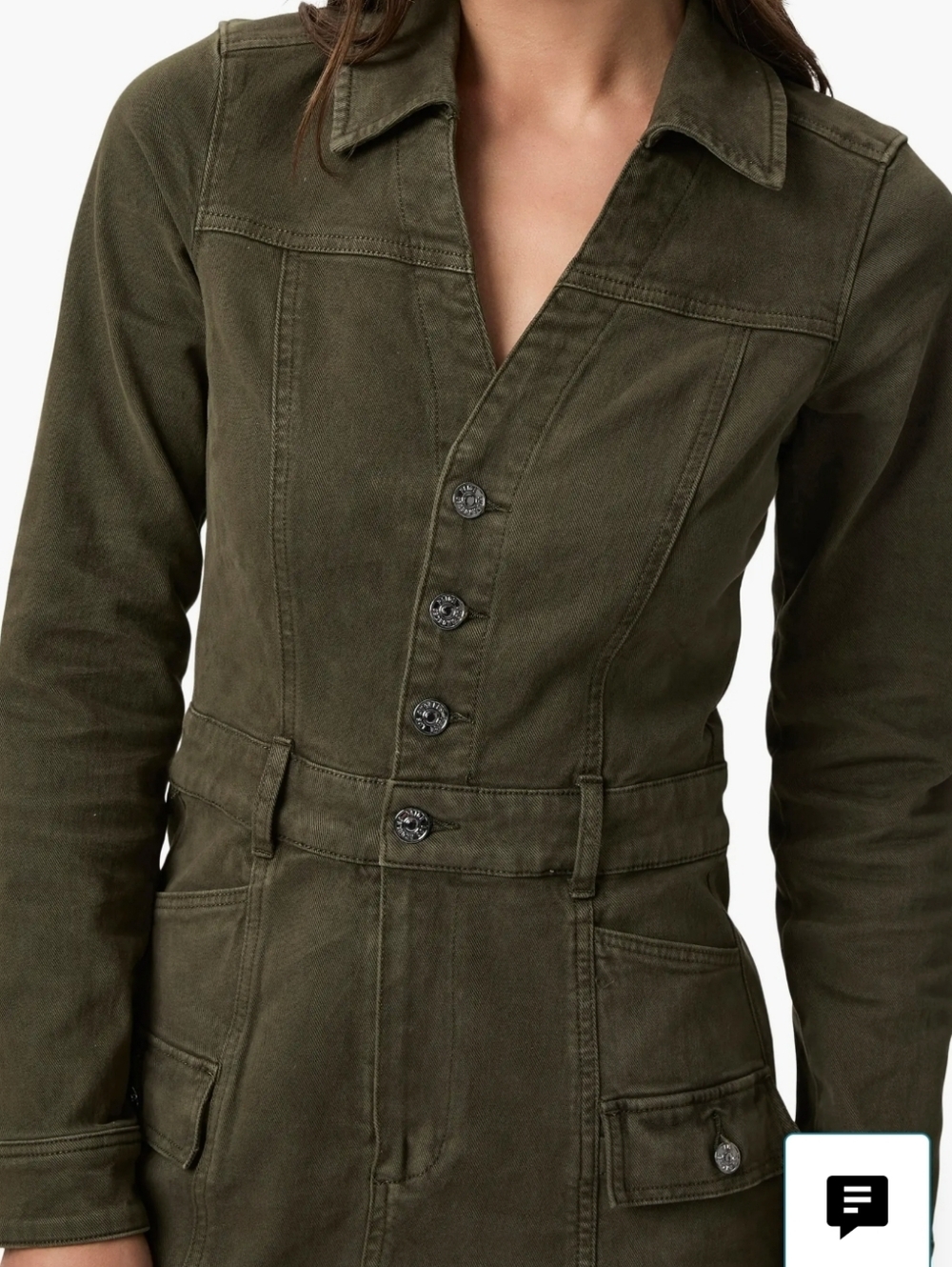 PAIGE Greta Long Sleeve Denim Cargo Dress, Size 12, NWT